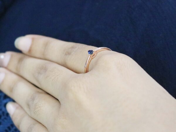 14k Solid Rose Gold Sapphire Pear Cut Dainty Minimalist Rose Gold Stackable Ring - Image 5