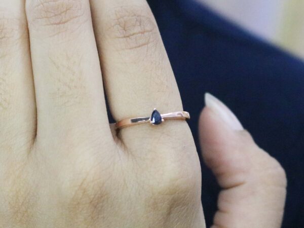 14k Solid Rose Gold Sapphire Pear Cut Dainty Minimalist Rose Gold Stackable Ring - Image 4