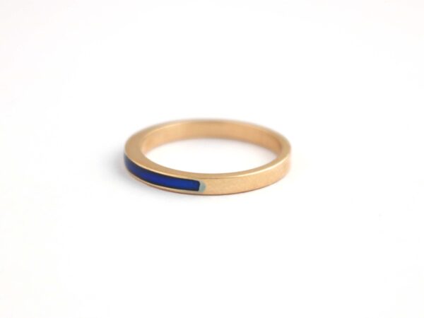 14k Rose Gold Blue Enamel Wedding Band Ring - Image 8