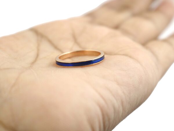 14k Rose Gold Blue Enamel Wedding Band Ring - Image 6