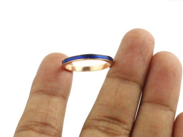 14k Rose Gold Blue Enamel Wedding Band Ring - Image 5