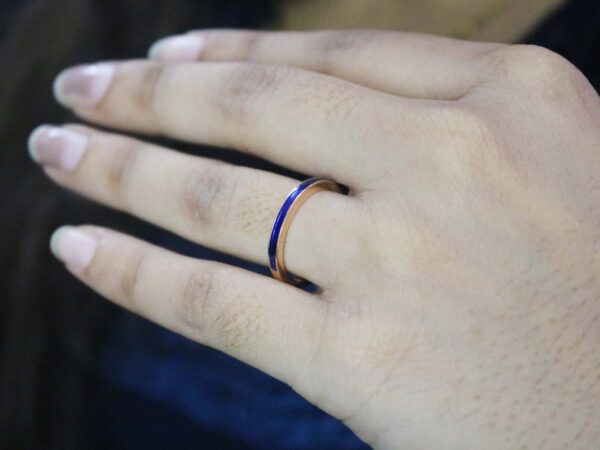 14k Rose Gold Blue Enamel Wedding Band Ring - Image 4