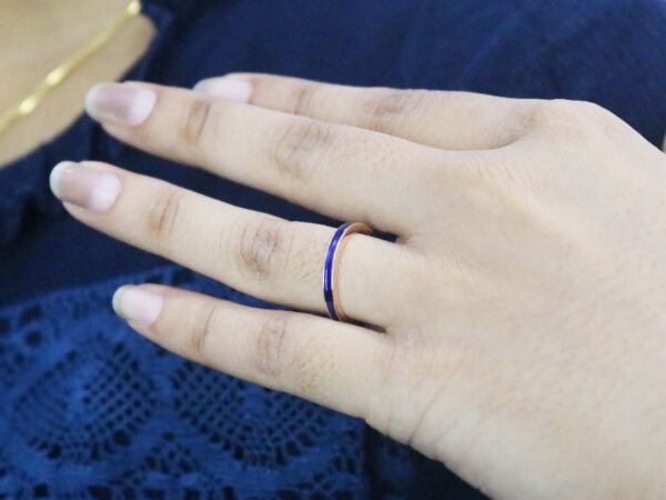 14k Rose Gold Blue Enamel Wedding Band Ring - Image 3