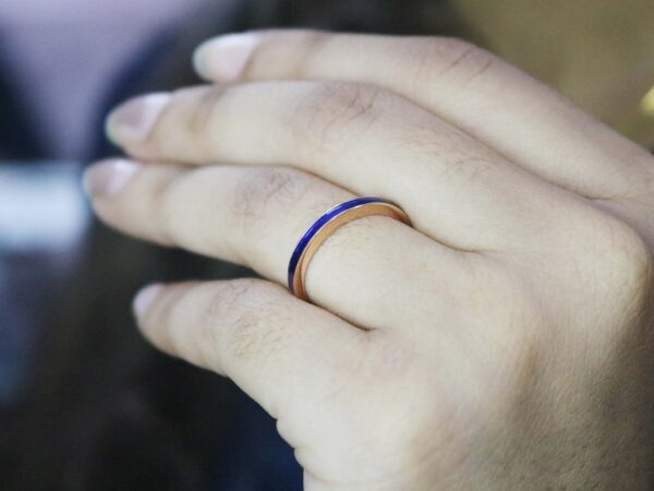 14k Rose Gold Blue Enamel Wedding Band Ring - Image 2