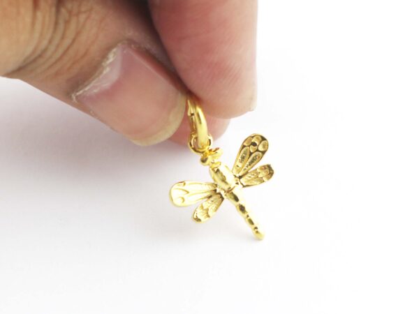 18k Solid Yellow Gold Dragonfly Dainty Pendant For Women - Image 4