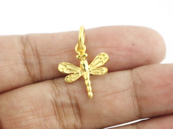 18k Solid Yellow Gold Dragonfly Dainty Pendant For Women - Image 5