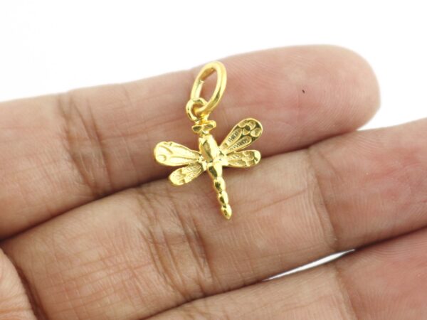 18k Solid Yellow Gold Dragonfly Dainty Pendant For Women - Image 6