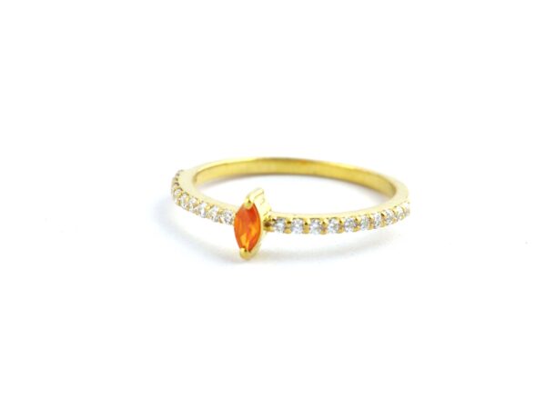 14k Solid Gold Diamond and Carnelian Dainty Engagement Ring - Image 3