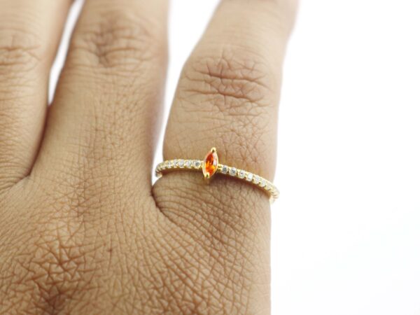 14k Solid Gold Diamond and Carnelian Dainty Engagement Ring - Image 6