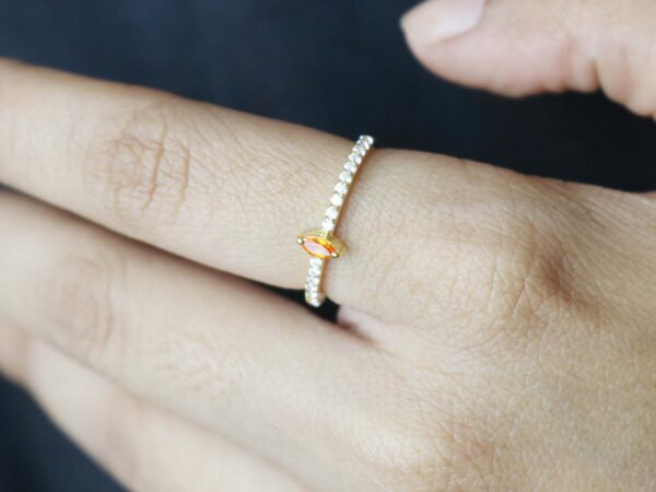 14k Solid Gold Diamond and Carnelian Dainty Engagement Ring - Image 5