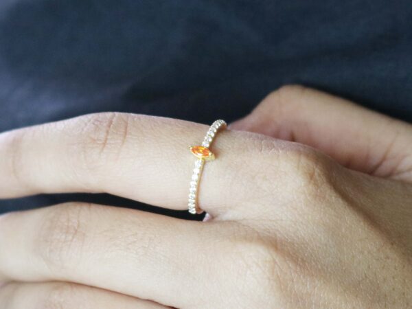 14k Solid Gold Diamond and Carnelian Dainty Engagement Ring - Image 8