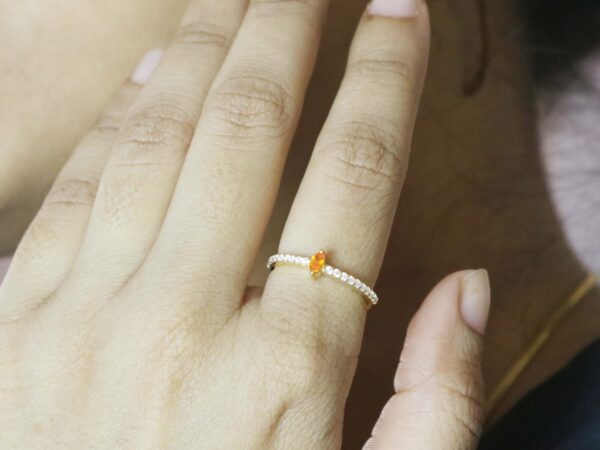 14k Solid Gold Diamond and Carnelian Dainty Engagement Ring - Image 9