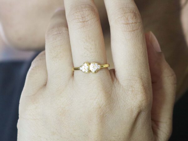 14k Solid Gold Double Heart Diamond Engagement Ring For Love - Image 3