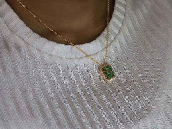 Emerald And Diamond 14k Yellow Gold Chain Necklace - Image 10