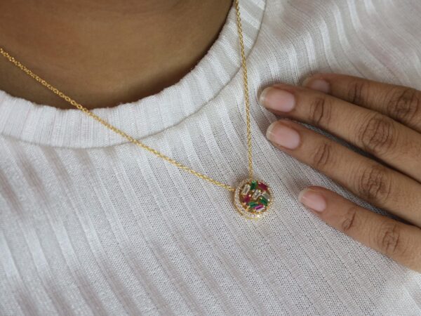Ruby Emerald & Diamond 14k Yellow Gold Chain Necklace - Image 11