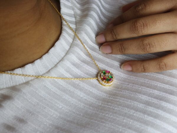 Ruby Emerald & Diamond 14k Yellow Gold Chain Necklace - Image 2