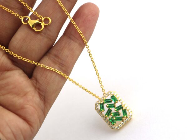 Emerald And Diamond 14k Yellow Gold Chain Necklace - Image 8