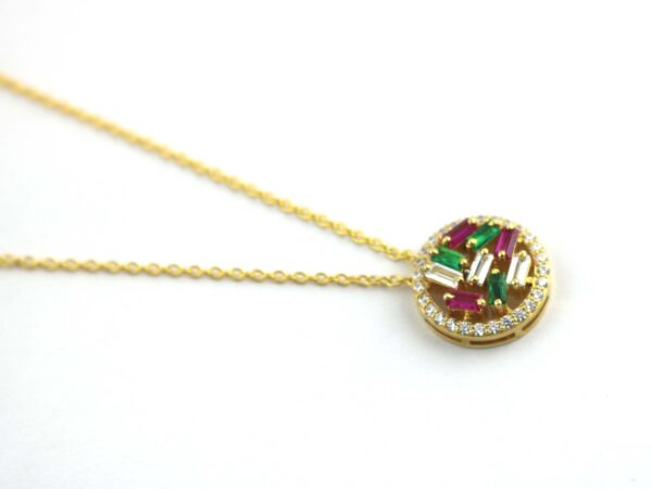 Ruby Emerald & Diamond 14k Yellow Gold Chain Necklace - Image 4