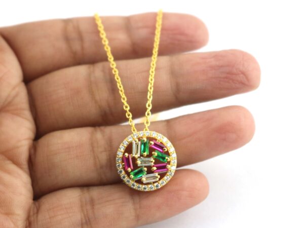 Ruby Emerald & Diamond 14k Yellow Gold Chain Necklace - Image 6