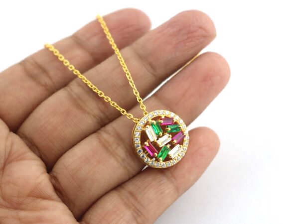 Ruby Emerald & Diamond 14k Yellow Gold Chain Necklace - Image 7