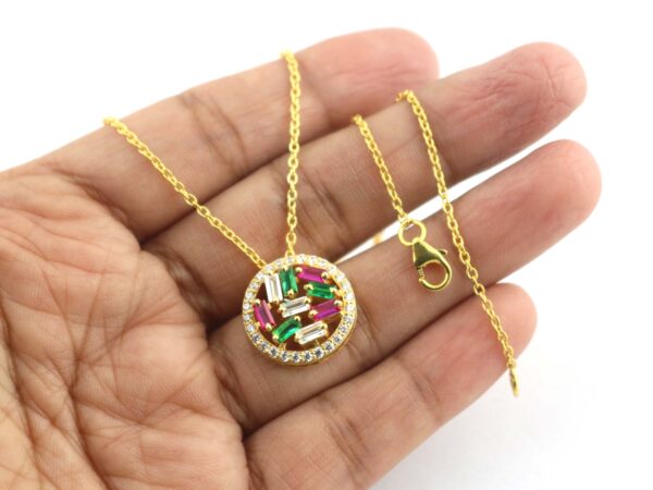 Ruby Emerald & Diamond 14k Yellow Gold Chain Necklace - Image 9