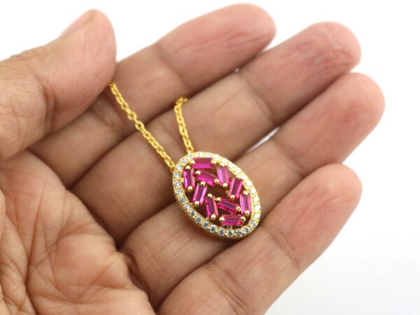 Ruby And Diamond 14k Yellow Gold Chain Necklace - Image 10