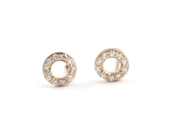 14k Solid Gold Hollow Circle Karma Stud Earrings- Diamond Dainty Studs- Stud Earrings For Women