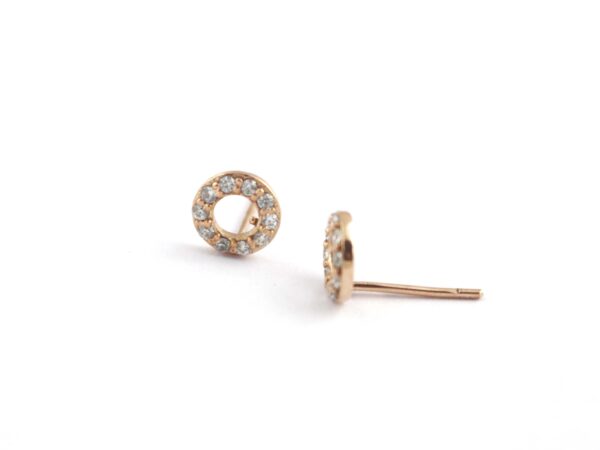 14k Solid Gold Hollow Circle Karma Stud Earrings- Diamond Dainty Studs- Stud Earrings For Women - Image 2