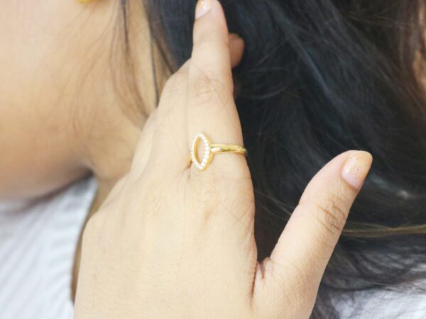 Diamond Marquise Dainty 14k Solid Gold Ring For Her - Image 3