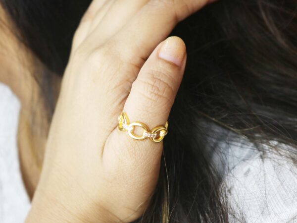 14k Solid Gold Diamond Chain Design Ring For Women - Image 5