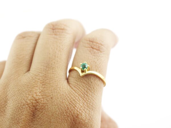 Emerald 14k Solid Gold Chevron Minimalist Ring For Her - Image 6