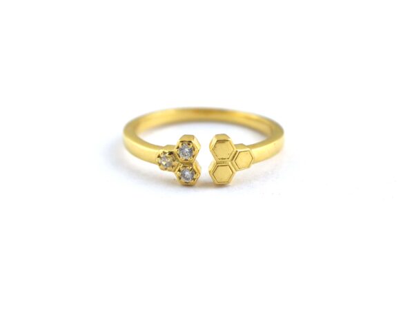 14k Solid Gold Diamond Cuff Minimalist Ring For Women - Image 3