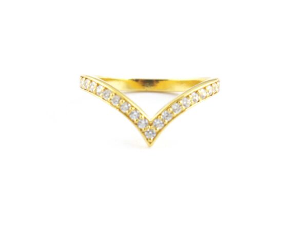 14k Solid Gold Diamond Chevron Minimalist Ring - Image 3
