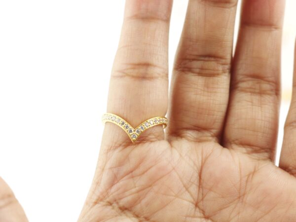 14k Solid Gold Diamond Chevron Minimalist Ring - Image 5