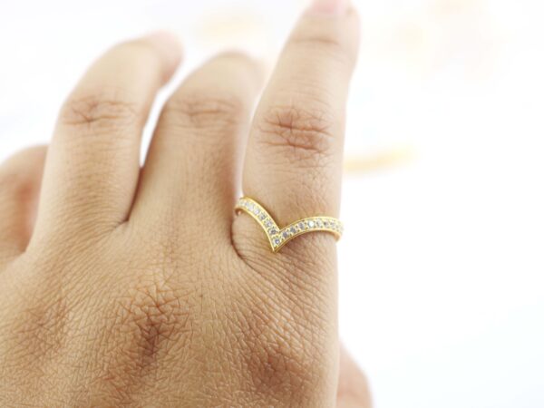 14k Solid Gold Diamond Chevron Minimalist Ring - Image 6