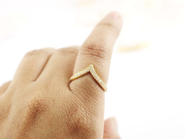 14k Solid Gold Diamond Chevron Minimalist Ring - Image 2