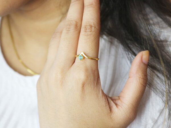 Emerald 14k Solid Gold Chevron Minimalist Ring For Her - Image 5