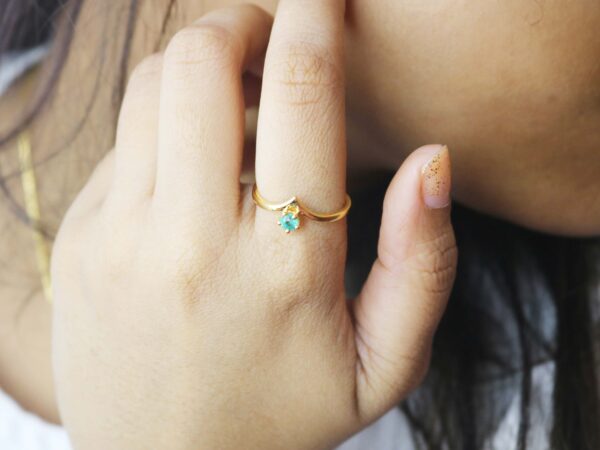 Emerald 14k Solid Gold Chevron Minimalist Ring For Her - Image 2