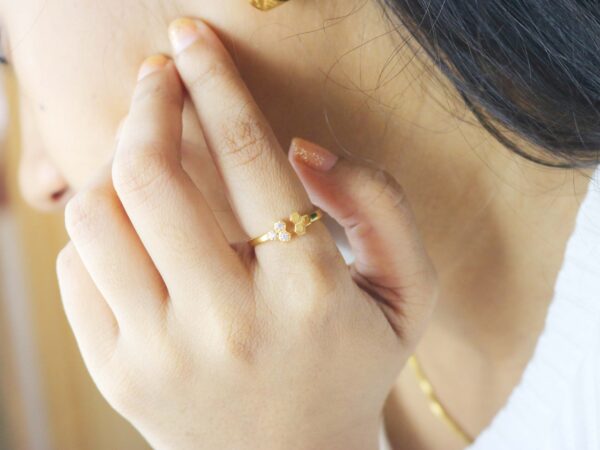 14k Solid Gold Diamond Cuff Minimalist Ring For Women