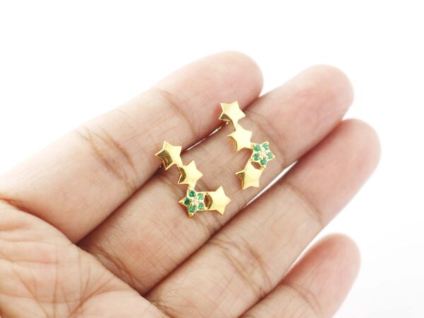 Emerald 14k Solid Gold Star Stud Earrings For Women - Image 5