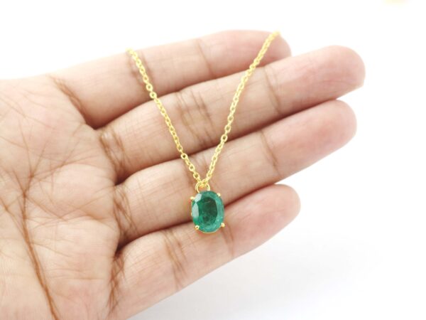 Natural Emerald Oval 14k Yellow Gold Dainty Chain Necklace - Image 9