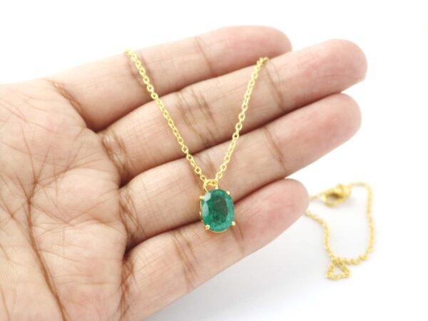 Natural Emerald Oval 14k Yellow Gold Dainty Chain Necklace - Image 8