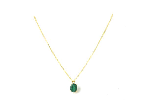 Natural Emerald Oval 14k Yellow Gold Dainty Chain Necklace - Image 7