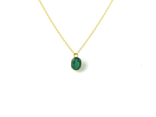 Natural Emerald Oval 14k Yellow Gold Dainty Chain Necklace - Image 6
