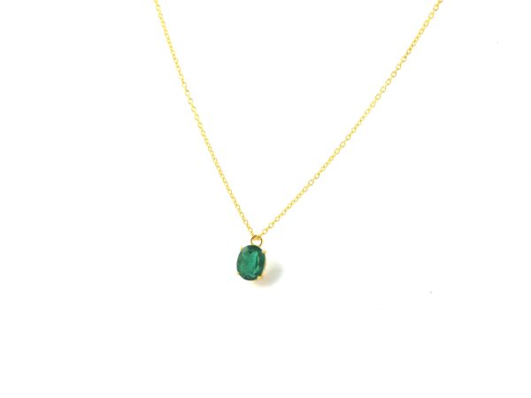 Natural Emerald Oval 14k Yellow Gold Dainty Chain Necklace - Image 5