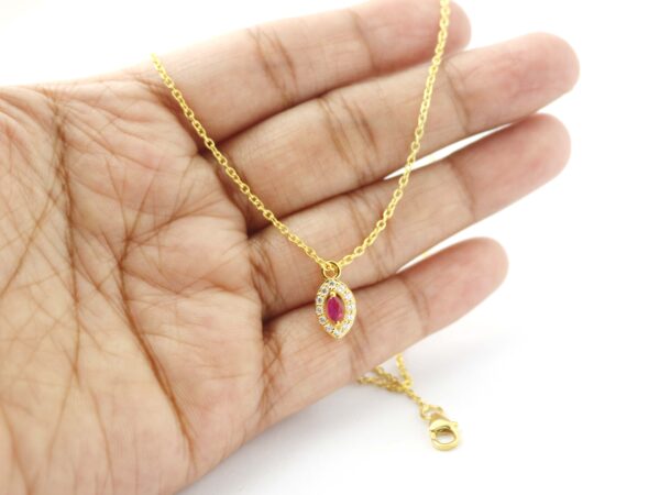 Natural Ruby with Diamond Chain Necklace For Women - Image 5