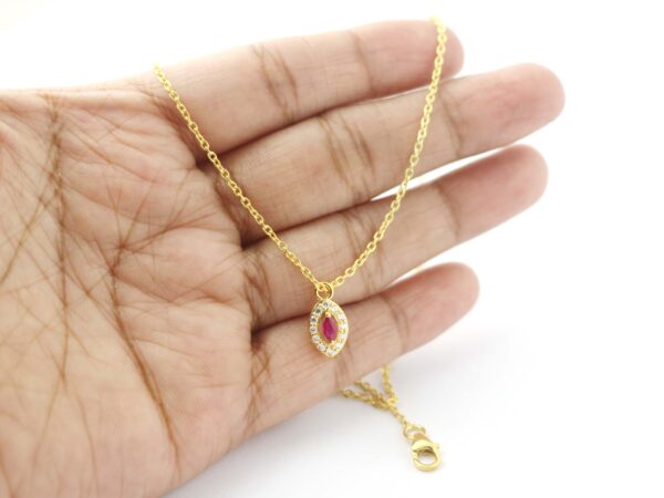 Natural Ruby with Diamond Chain Necklace For Women - Image 4