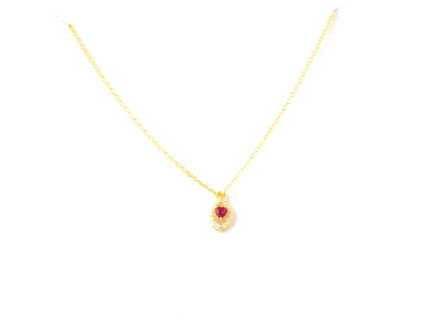 Natural Ruby Heart with Diamond Chain Necklace - Image 8