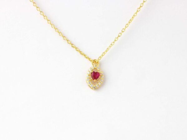 Natural Ruby Heart with Diamond Chain Necklace - Image 7