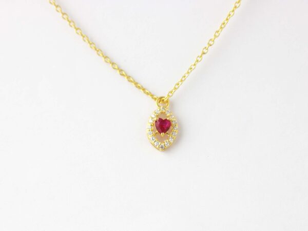 Natural Ruby Heart with Diamond Chain Necklace - Image 6